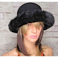 DAME Faux Fur Trimmed Hat Black Wool Made In Italy  eb-85798677